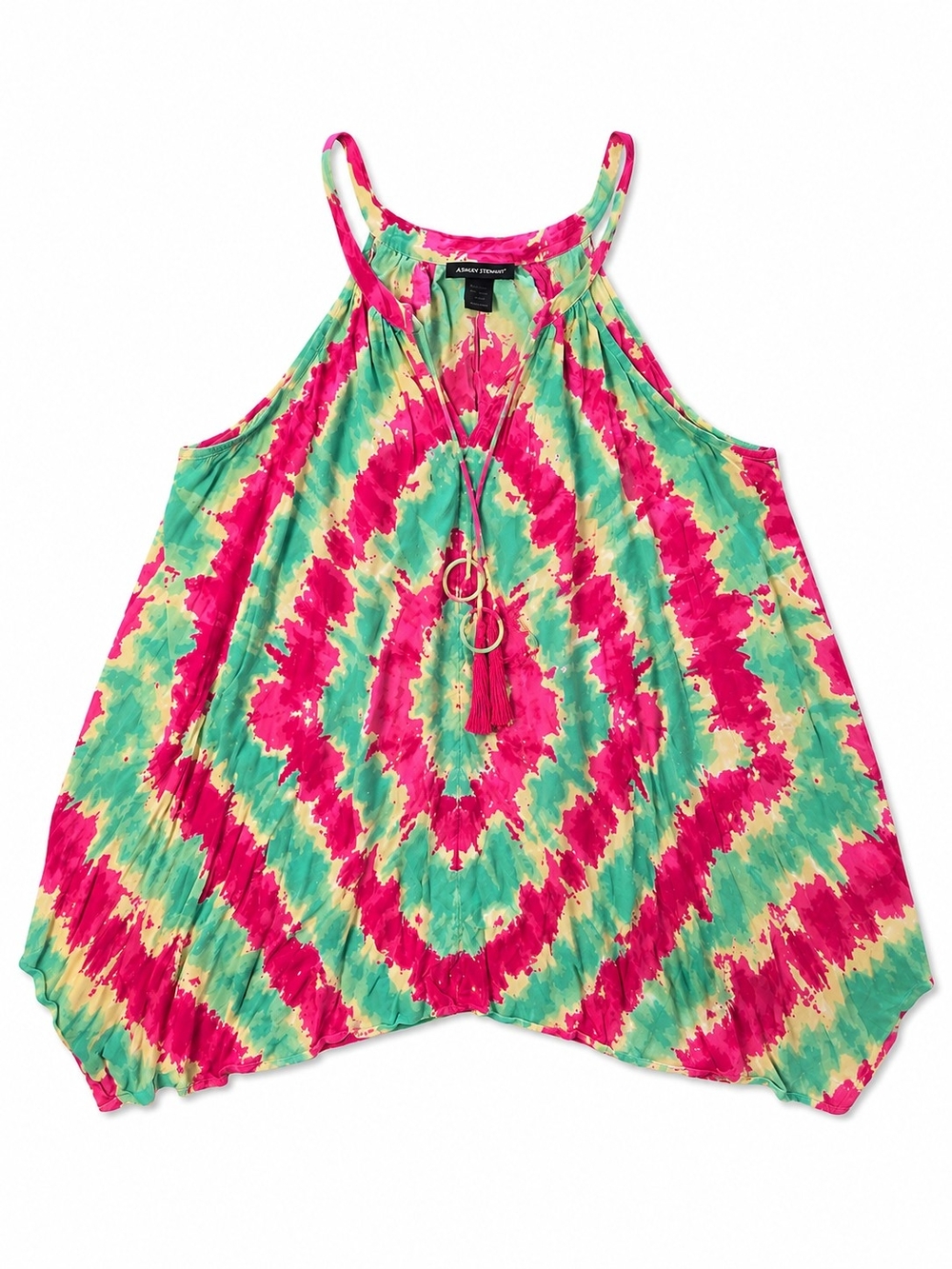 Ashley Steqart Tie-Dye Halter Swing Tank Top - Pink & Green Size 14